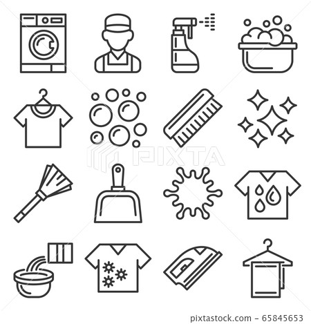 Laundry and Cleaning Icons Set. Line Style Vector Laundry and Cleaning Icons Set. Line Style Vector 65845653