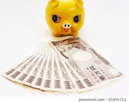 Pig piggy bank and ten 10,000 yen bills 65845712