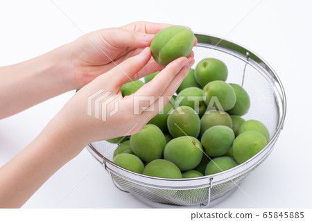 青梅製作梅梅,用漏勺篩選出許多李子 青梅製作梅梅,用漏勺篩選出許多李子 65845885