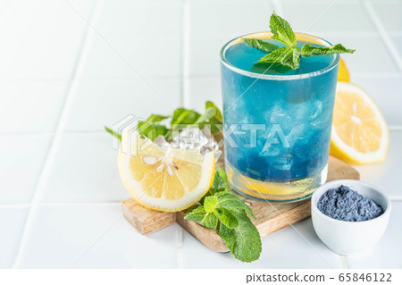 Blue matcha lemonade on white background Blue matcha lemonade on white background 65846122