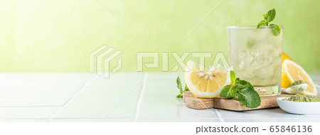 Green matcha lemonade on white background Green matcha lemonade on white background 65846136