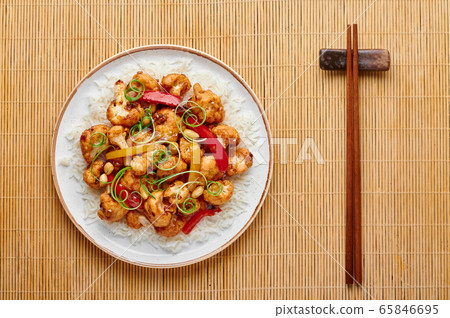 Sichuan Kung Pao Cauliflower is chinese cuisine vegetarian dish 65846695