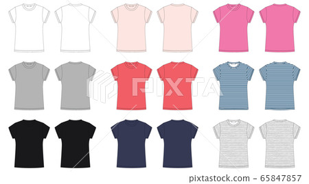 Woman tee shirt technical sketch. T-shirt blank 65847857