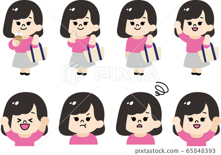 Female illustration set with various expressions (Bob Hair) 65848393