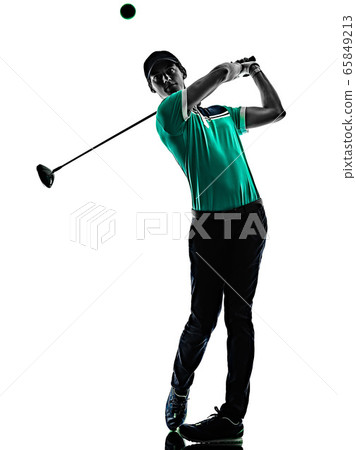 Man Golf golfer golfing isolated shadow silhouette white background 65849213