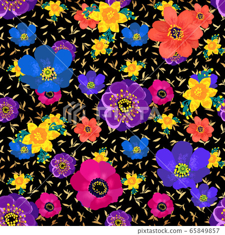Seamless summer pattern with anemone and daffodil 65849857