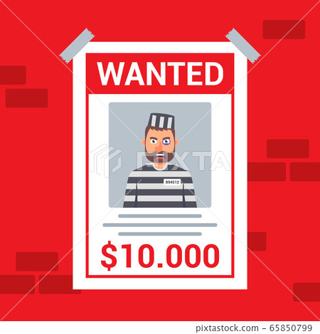 A wanted criminal is wanted. reward for the capture of a bandit. flat vector illustration. A wanted criminal is wanted. reward for the capture of a bandit. flat vector illustration. 65850799