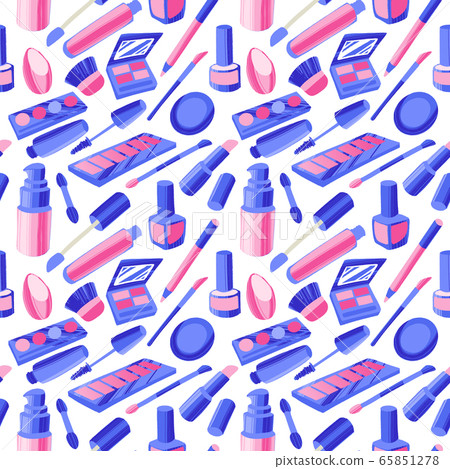 Seamless pattern with flat style colorful makeup icons. 65851278