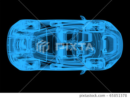 Top view of a wireframe blue car on a black Top view of a wireframe blue car on a black 65851378