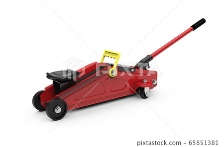 Red closed hydraulic floor jack isolated on white 65851381