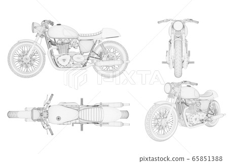 Wireframe generic and brandless motorbike in four 65851388