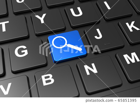 Close up blue button with magnifying glass sign on Close up blue button with magnifying glass sign on 65851395