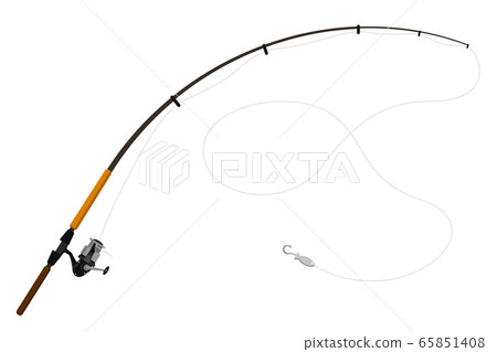 Spinning fishing rod with reel and baubles on a 65851408