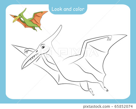 Coloring page outline of dinosaur with colored Coloring page outline of dinosaur with colored 65852074