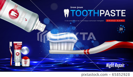 Toothpaste, brush, dental floss and tooth banner 65852928