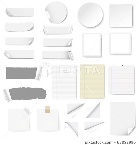 Paper Label And Blank Note Paper Isolated White - Stock Illustration ...