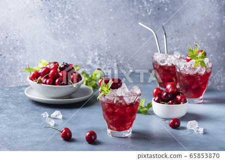 Summer alcholic coktail with cherry Summer alcholic coktail with cherry 65853870