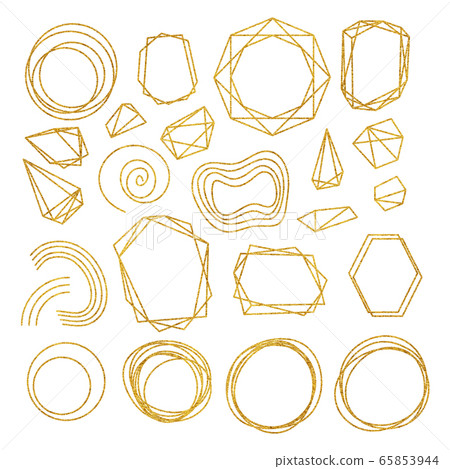 Gold Geometric Crystal Frames with Detailed Foil Texture. Golden Textured Frames Set 65853944