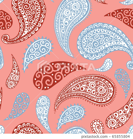 Paisley floral pattern background, pink red, blue 65855804