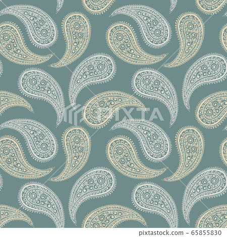 Paisley pattern background, green floral ornament 65855830