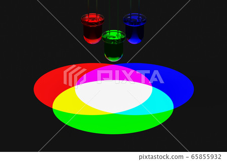 通過3D渲染說明LED燈的3種原色的加色混合 65855932