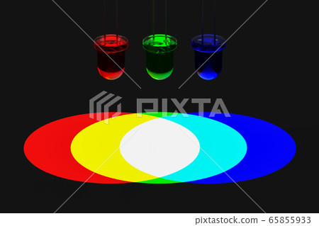 通過3D渲染說明LED燈的3種原色的加色混合 65855933