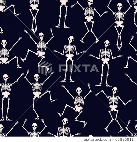 Seamless pattern. Skeletons dancing at a party. Human skeletons in various poses. 65856011