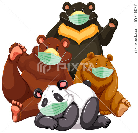 Four type of bear cartoon character wearing mask - Stock Illustration  [65856077] - PIXTA
