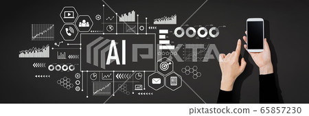 AI concept with person using a smartphone AI concept with person using a smartphone 65857230