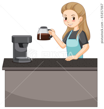 Barista lady cartoon character with coffee Barista lady cartoon character with coffee 65857867