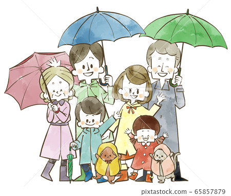雨天三代家庭-水彩 65857879