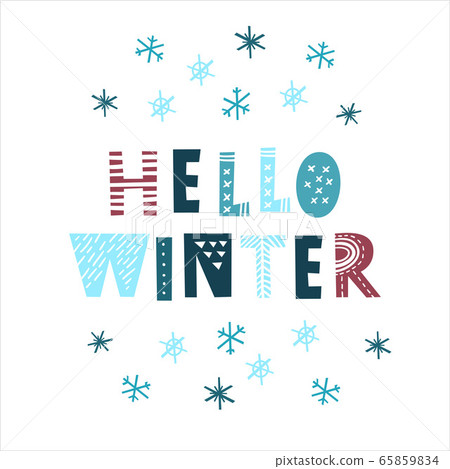 Hello winter - hand drawn inscription in... - Stock Illustration ...