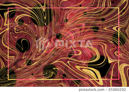 gold border red abstract and dark spot magma 65860292