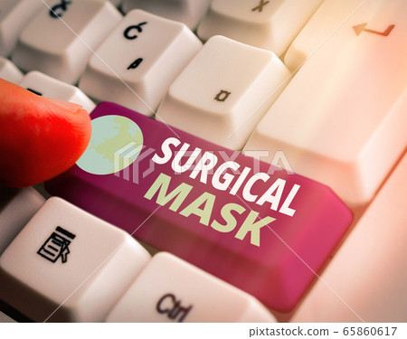 Conceptual hand writing showing Surgical Mask 65860617