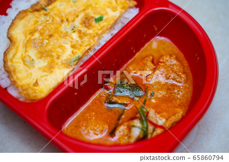 pork panaeng curry with rice and omelet pork panaeng curry with rice and omelet 65860794
