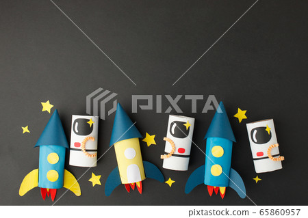 School kindergarten crafts, paper spaceship, 65860957