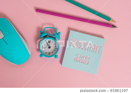 Text sign showing Productivity Hacks. Conceptual Text sign showing Productivity Hacks. Conceptual 65861197