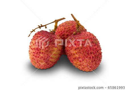 Freshly harvested lychees isolated on white background. 65861993