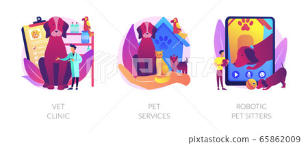 Pets medical service and entertainment vector concept metaphors Pets medical service and entertainment vector concept metaphors 65862009