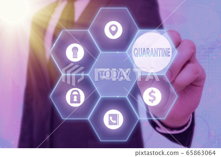 Handwriting text Quarantine. Concept meaning 65863064