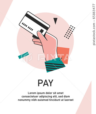 Flat Design style Human hand holding with credit card,Pay by credit card 65863477