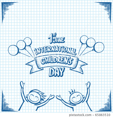 1 june international childrens day cartoon doodle style banner background. happy Children day greeting cad, icon or label. Cartoon kids day poster. Children day hand drawn banner design 65863510
