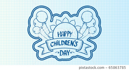 1 june international childrens day cartoon doodle style horizontal banner background. happy Children day greeting cad, icon or label. Cartoon kids day poster. Children day hand drawn banner design 65863785
