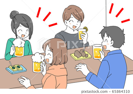 Illustration of men and women enjoying a drinking party 65864310