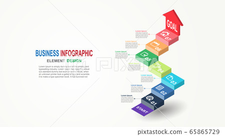 Infographics business template 3D stairs with arrow 7 steps for Presentation, business template 65865729