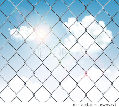 Fence made of metal wire mesh with a blue sky - Stock Illustration ...
