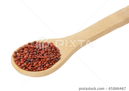 red quinoa seeds in wooden spoon isolated on white background with clipping path and full depth of field 65866467