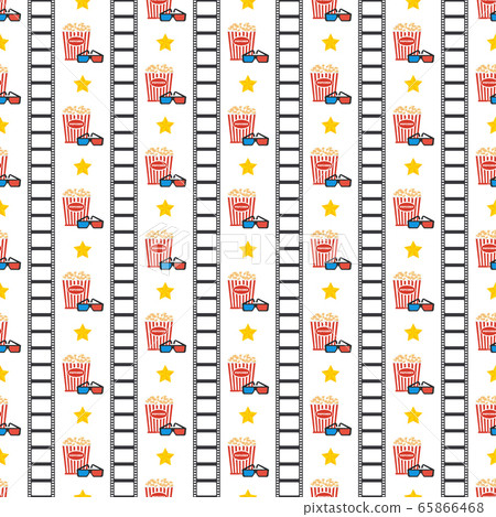 Cinema seamless pattern. Wallpaper with popcorn, stereo glasses and stars. 65866468