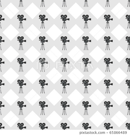 Cinema seamless pattern. Simple geometric wallpaper with movie camera. Cinema seamless pattern. Simple geometric wallpaper with movie camera. 65866489
