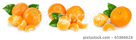 tangerine or mandarin fruit with leaves isolated on white background. Set or collection tangerine or mandarin fruit with leaves isolated on white background. Set or collection 65866628